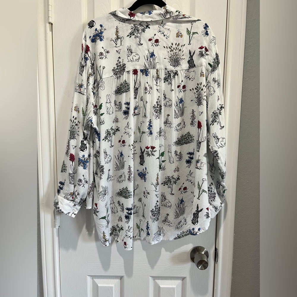 Jane & Delancey Bunny Print Blouse 2X Cottagecore Easter Spring Teacher Top - Picture 2 of 9